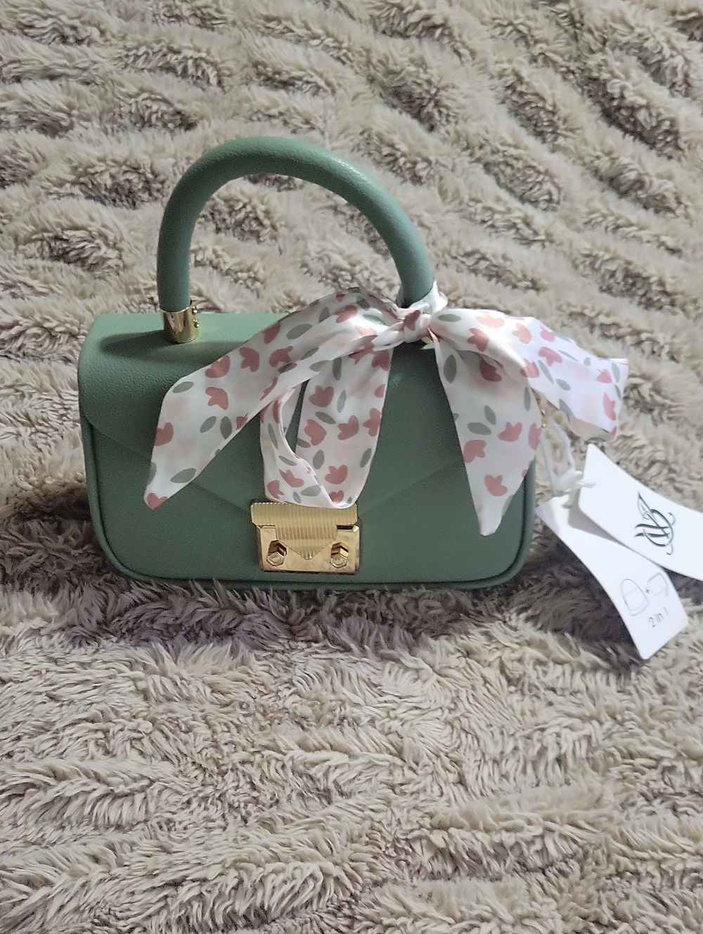 NWT-Vegan Leather Mini Satchel Bag in Sage Green with Matching Wallet
